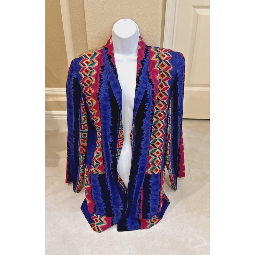 VTG Kensington Open Square Blazer Purple Sz M Geometric Aztec Art to Wear *